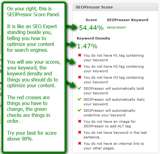 SEOpressor tells you how to increase your SEO score SEOpressor tells you how to increase your SEO score